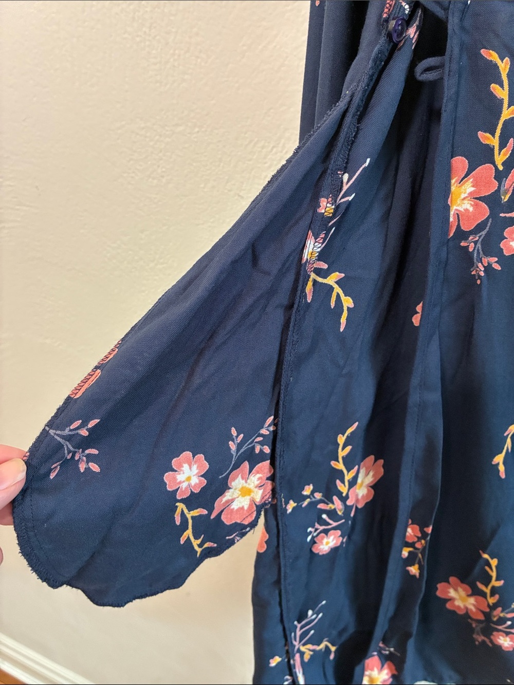 Roxy Navy Floral Wrap Dress with Pink and Coral Accents - Picture 7 of 9
